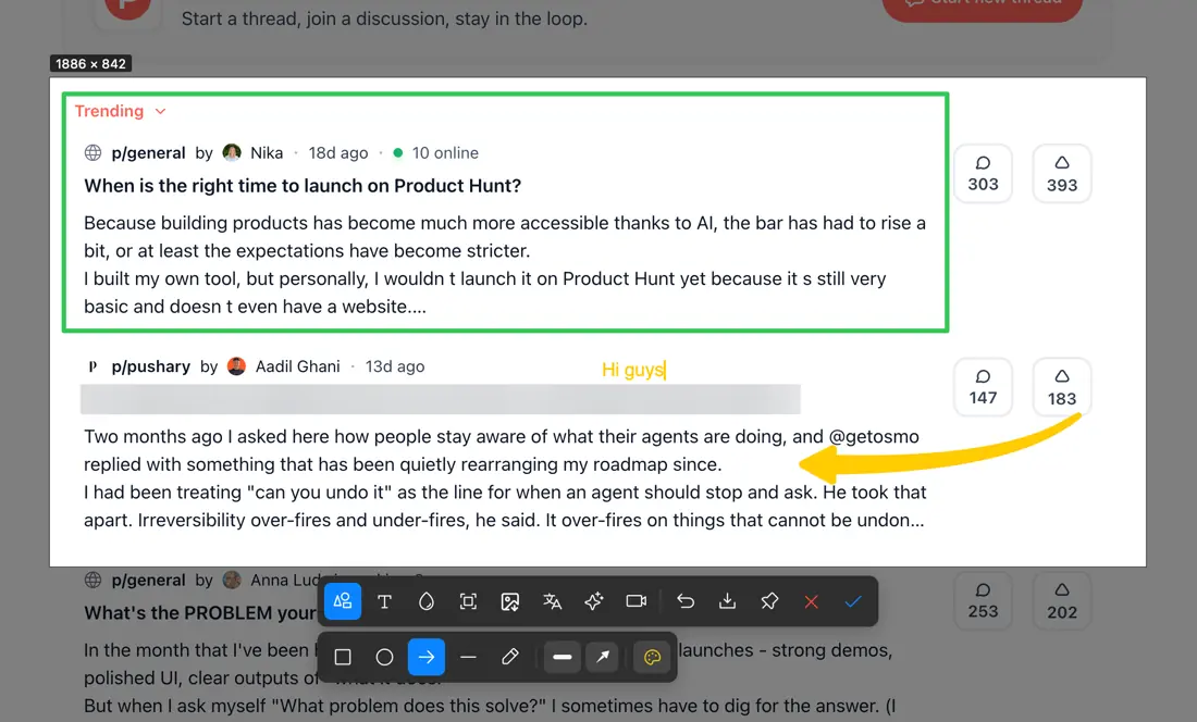 Annotating a screenshot with arrows and blur in iShot